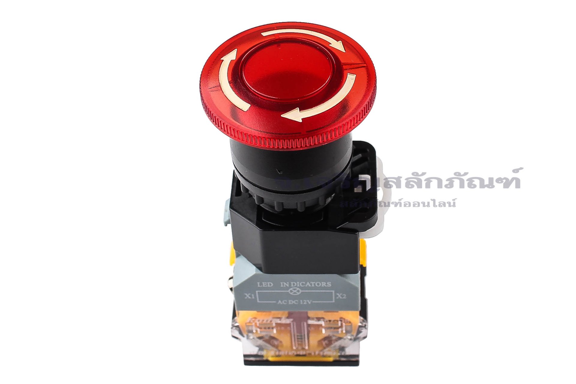 [E] สวิตช์ปุ่มกด หยุดฉุกเฉิน ปุ่มสีแดง พร้อมไฟสถานะ 12 V LA167-D8-11ZS ขนาด 22 mm รุ่น 2NC